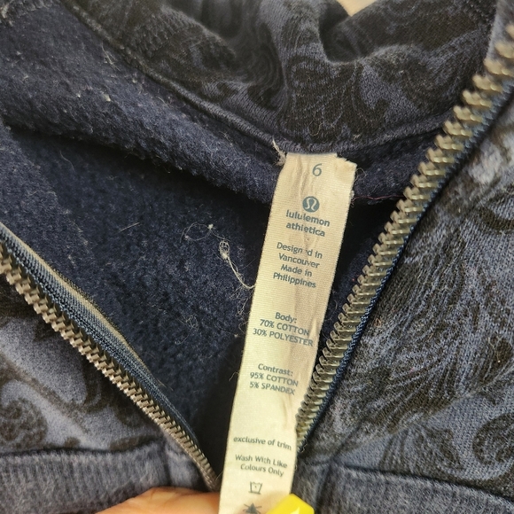 Lululemon Scuba Hoodie *Stretch (Lined Hood) Paisley Inkwell Blue Size 6 Zipper - Picture 10 of 11